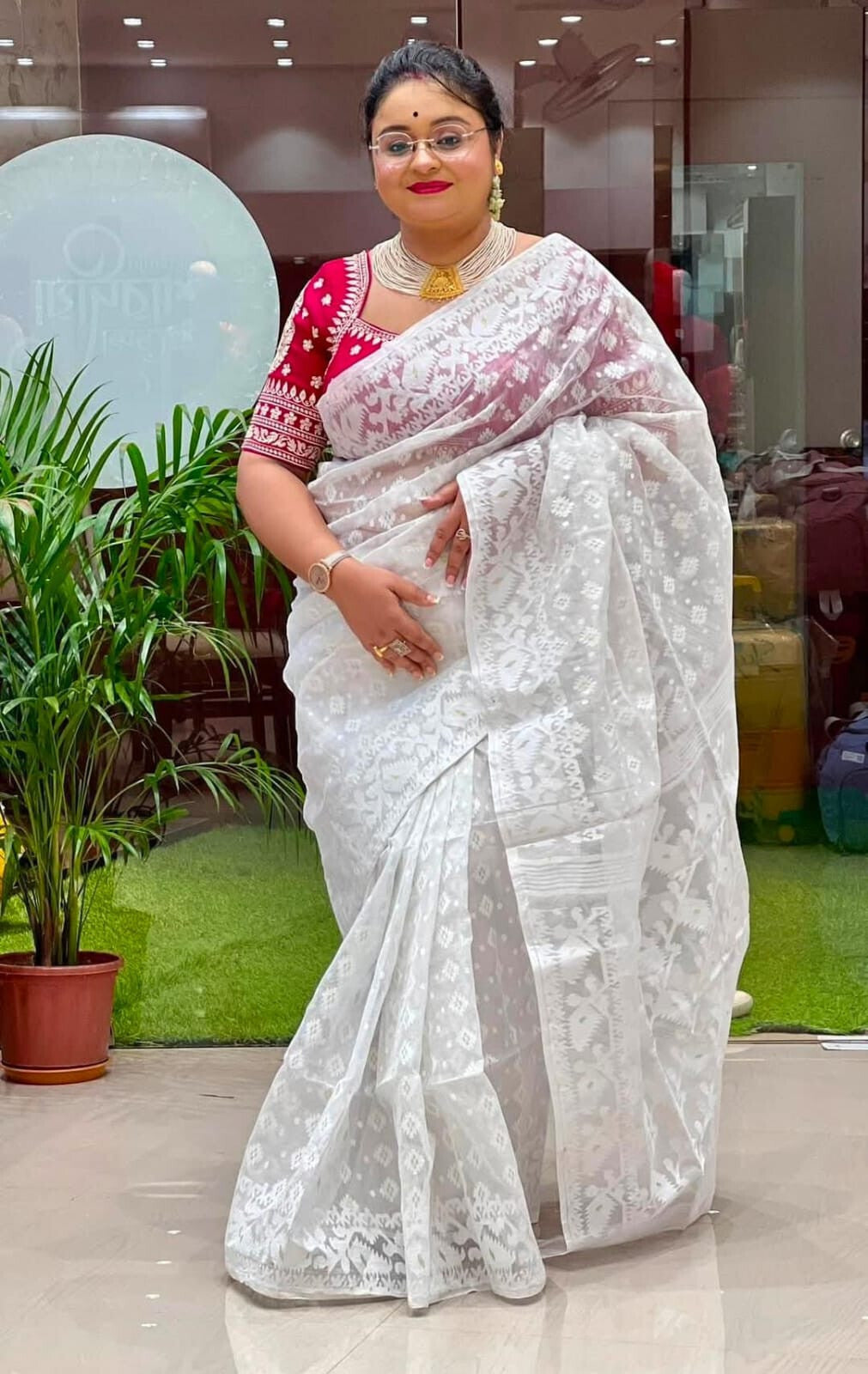 Indian Traditional Hand Made Dhakai Jamdani Saree Feastive Wear Sari F