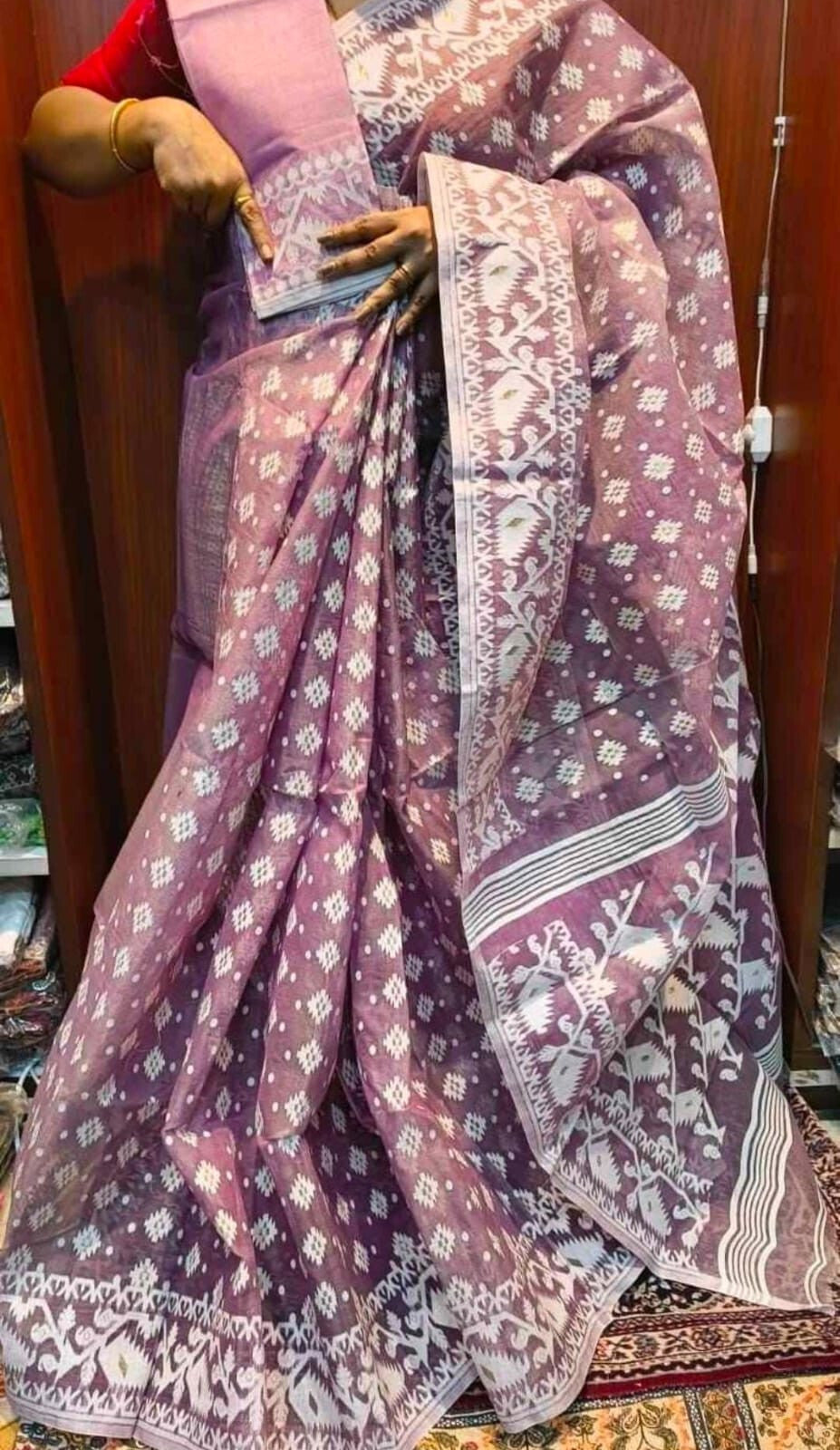 Indian Traditional Hand Made Dhakai Jamdani Saree Feastive Wear Sari F
