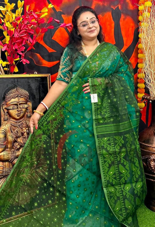 Indian Traditional Hand Made Dhakai Jamdani Saree Feastive Wear Sari F