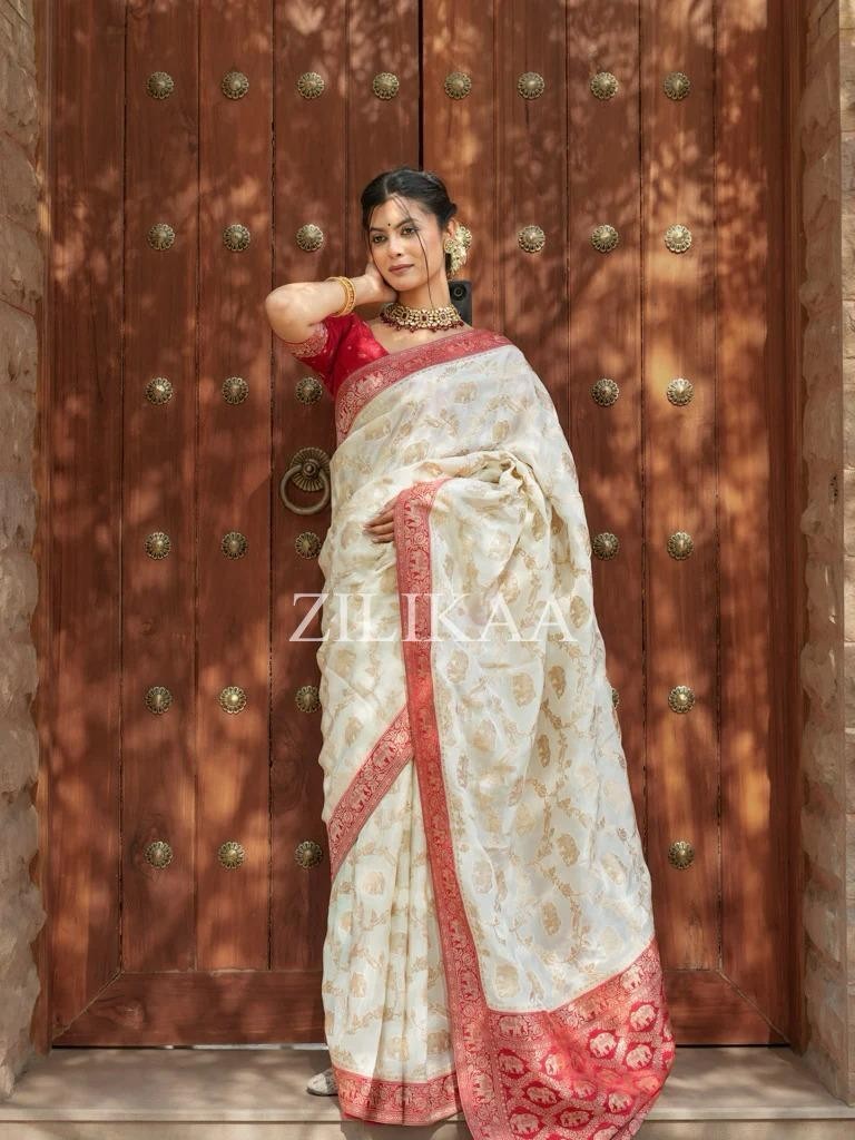 BANARASI SOFT SILK SAREE TRADITIONAL INDIAN WEAR ZARI PALLU BLOUSE