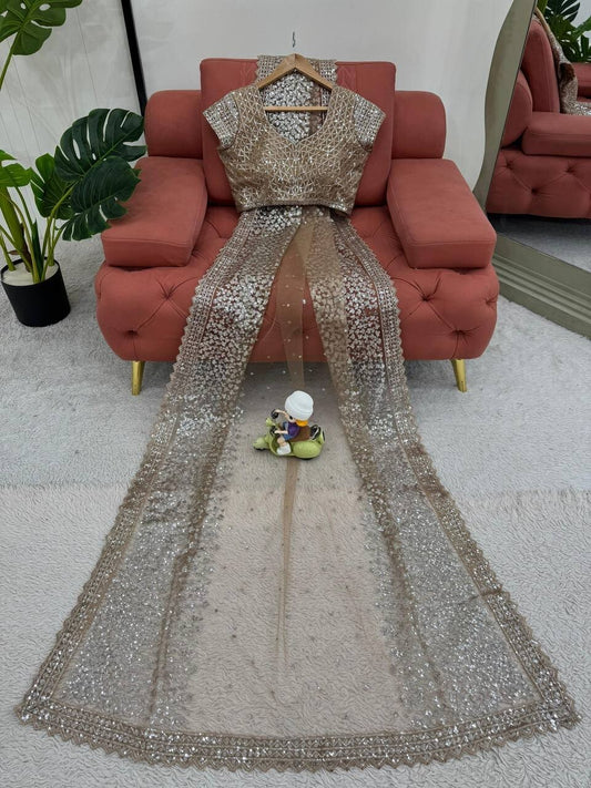 Reception Wear Soft Net Saree With Blouse For Women And Girls