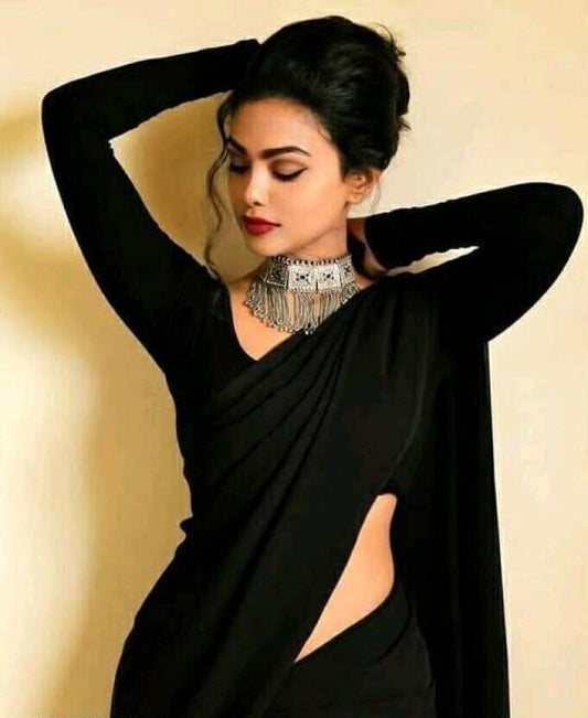 Printed Daily Wear Georgette Saree  (Black)