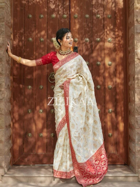 BANARASI SOFT SILK SAREE TRADITIONAL INDIAN WEAR ZARI PALLU BLOUSE