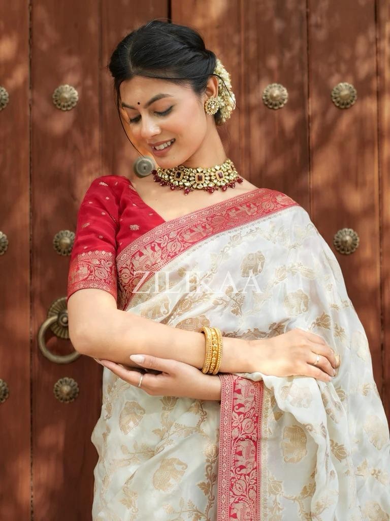 BANARASI SOFT SILK SAREE TRADITIONAL INDIAN WEAR ZARI PALLU BLOUSE