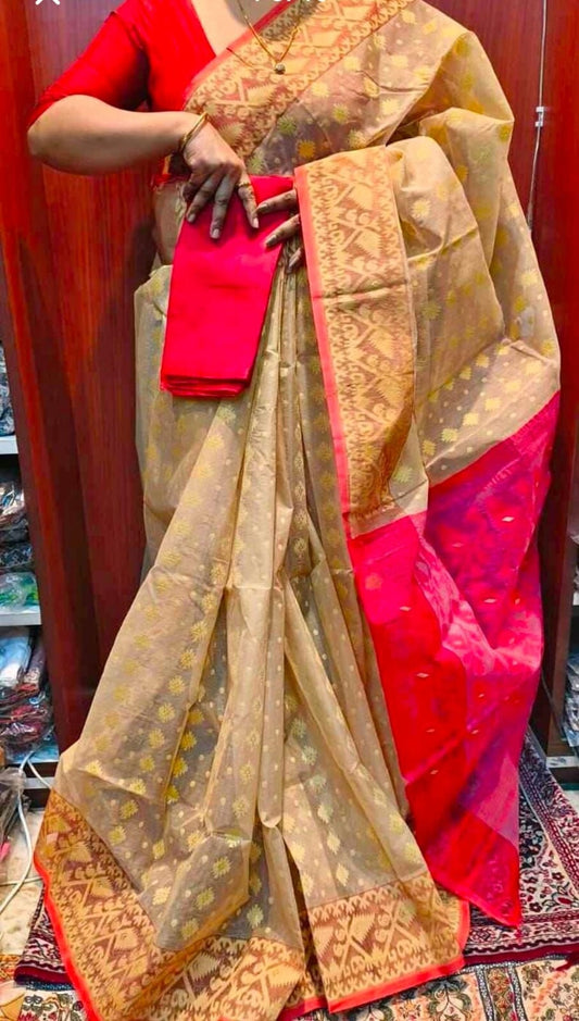 Indian Traditional Hand Made Dhakai Jamdani Saree Feastive Wear Sari F