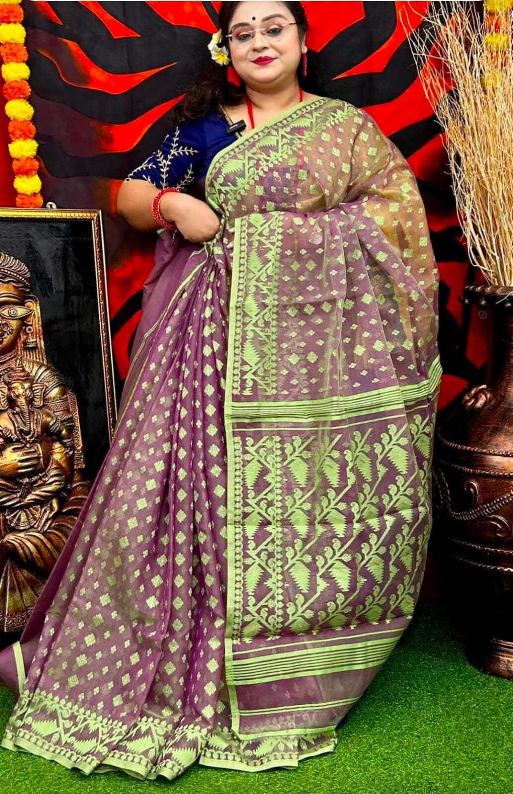 Indian Traditional Hand Made Dhakai Jamdani Saree Feastive Wear Sari F