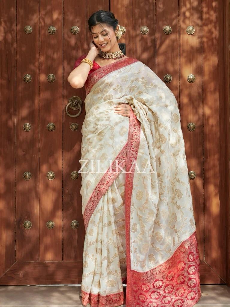 BANARASI SOFT SILK SAREE TRADITIONAL INDIAN WEAR ZARI PALLU BLOUSE
