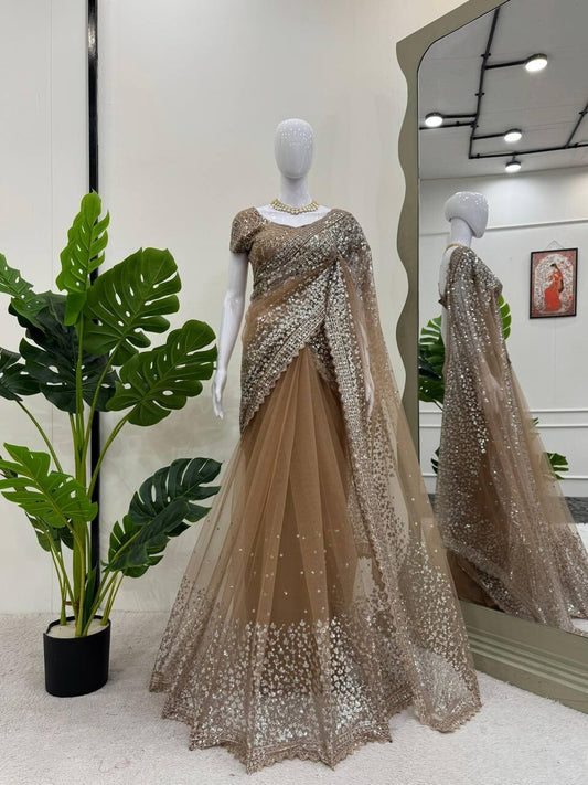 Reception Wear Soft Net Saree With Blouse For Women And Girls