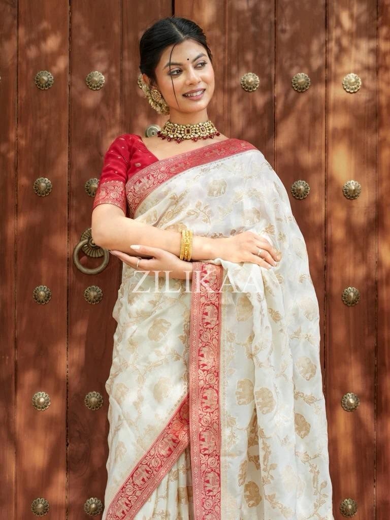 BANARASI SOFT SILK SAREE TRADITIONAL INDIAN WEAR ZARI PALLU BLOUSE