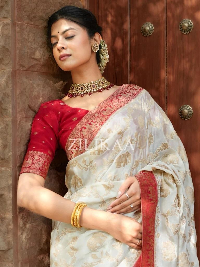 BANARASI SOFT SILK SAREE TRADITIONAL INDIAN WEAR ZARI PALLU BLOUSE