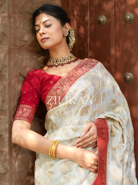 BANARASI SOFT SILK SAREE TRADITIONAL INDIAN WEAR ZARI PALLU BLOUSE